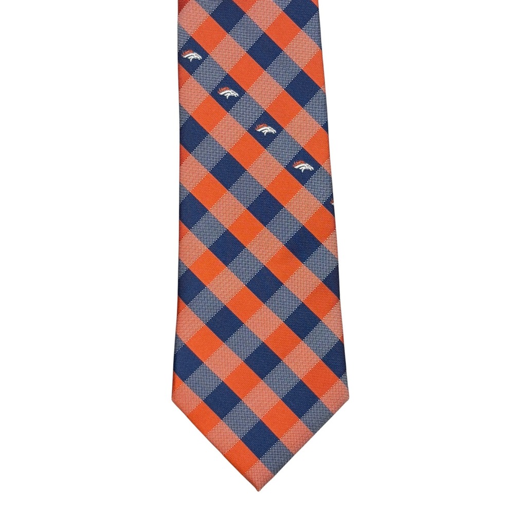 Denver Broncos NFL Mens Necktie Orange Blue Gingham Eagles Wings Football NWT
